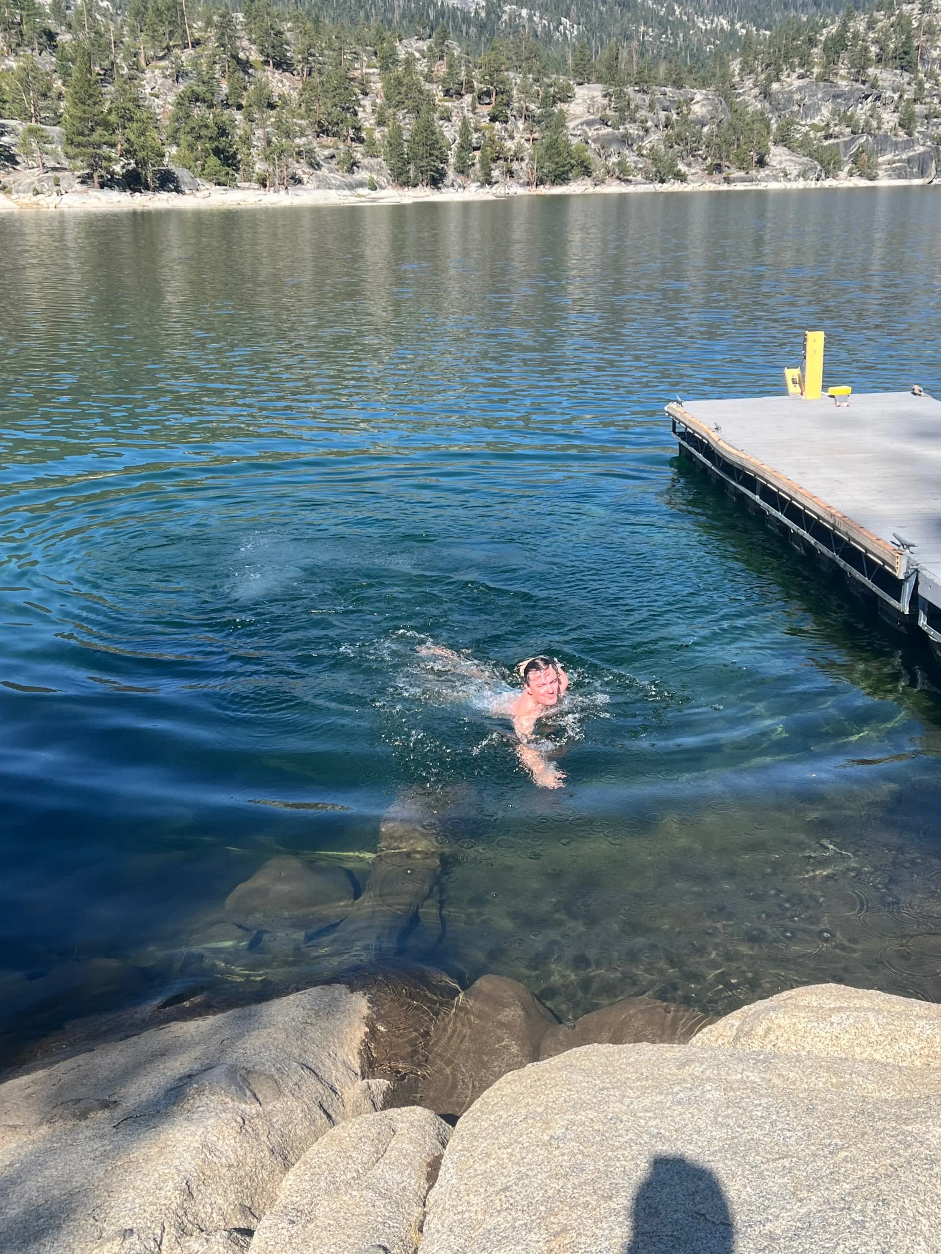 Swimming in Florence Lake, waiting for the ferry.