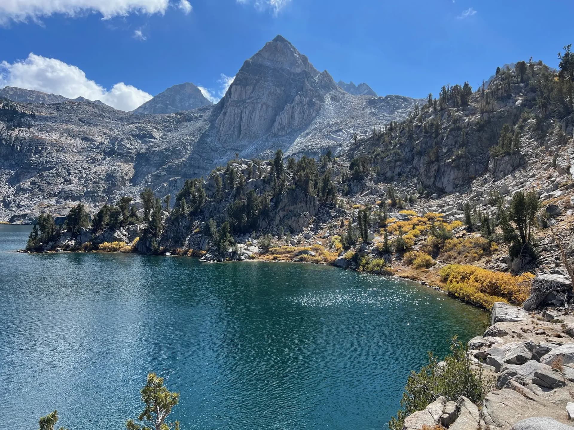 Rae Lakes, looking South towards Painted Lady. The clouds cleared crazy quickly and we finally felt warm!